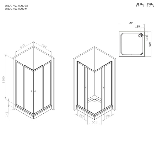 картинка W87G-403-9090-BT Sunny душ огражд квадратн, раздвижн двери 90x90 черный,стекло прозрачн от магазина Сантехстрой