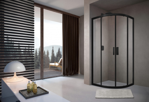 картинка Душевой уголок слайдер Terminus Соренто 06 1000х1000х2000 четверть круга чёрный от магазина Сантехстрой