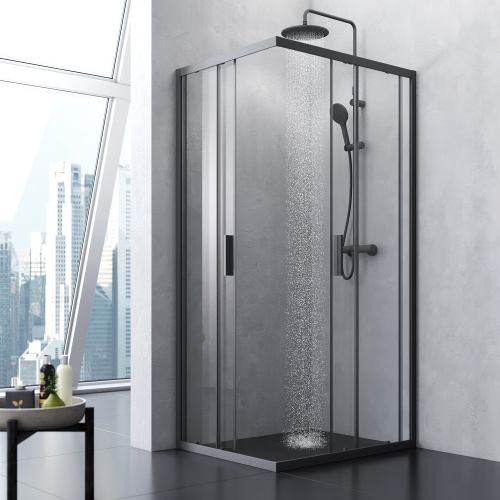 картинка W93G-404-100280-BT Gem S душ.ограждение 100х80 прям.,стекло прозрачное, профиль черный мат.,без подд от магазина Сантехстрой