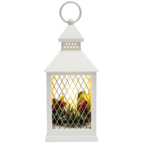 картинка Декоративный фонарь со свечкой,  белый корпус,  размер 10,5х10,5х24 см,  цвет ТЕПЛЫЙ БЕЛЫЙ от магазина Сантехстрой