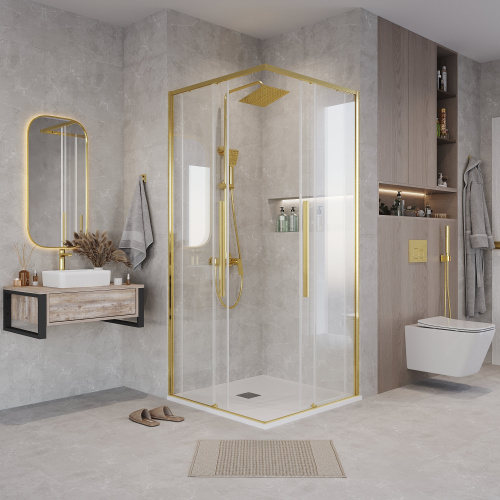 картинка Душ.ограждение 300.K33.01.8080.32.00 Galaxy (80*80*195) квадрат,раздвиж,золото сатин,стекло прозрачн от магазина Сантехстрой
