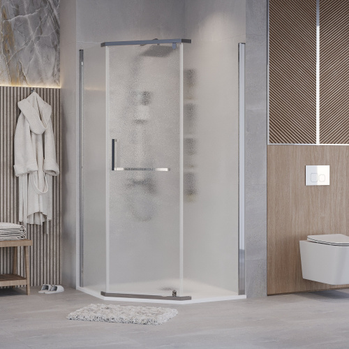картинка Душ.ограждение 302.K33.03.9090.10.02 Pragma (90*90*195) трапеция,распашная,хром,стекло шиншилла,1ме от магазина Сантехстрой