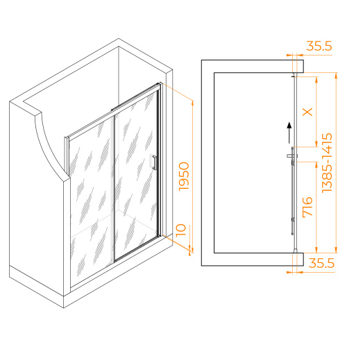 картинка Душевая дверь RGW PA-017-B 140*195 профиль Чёрный стекло Матовое от магазина Сантехстрой