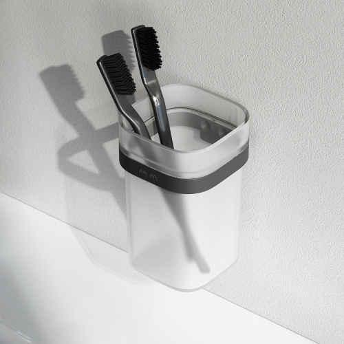 картинка A8F34322 Func Стеклянный стакан с настенным держателем, черный от магазина Сантехстрой