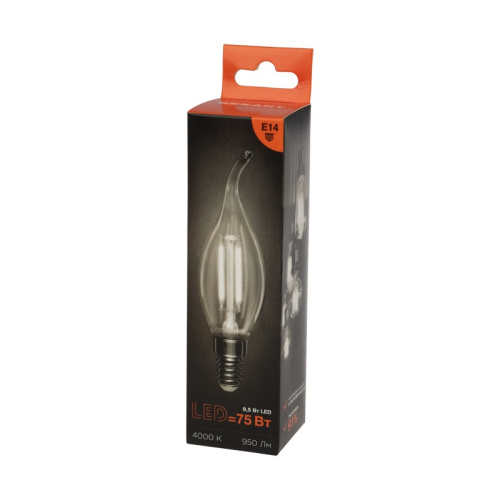 картинка Лампа филаментная Свеча на ветру CN37 9,5Вт 950Лм 4000K E14 прозрачная колба REXANT от магазина Сантехстрой