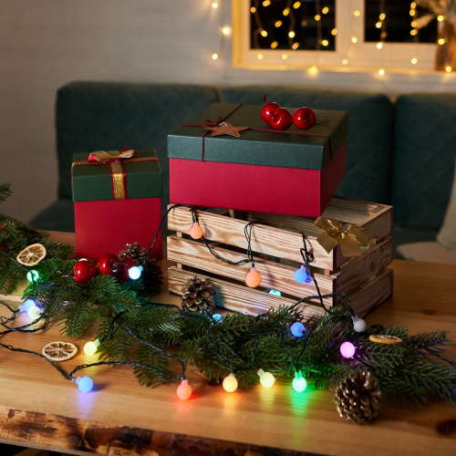 картинка Гирлянда Шарики Ø18мм,  5м,  темно-зеленый ПВХ,  30 диодов,  цвет RGB от магазина Сантехстрой