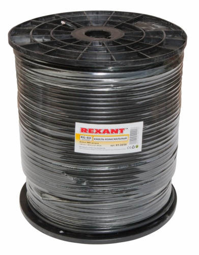 картинка Кабель коаксиальный RG-6U+Cu,  75 Ом, Cu/Al/Cu,  64%,  305 м,  черный OUTDOOR,  REXANT от магазина Сантехстрой