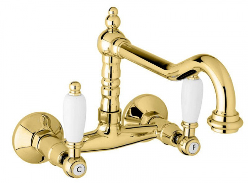 картинка Смеситель для кухни золото 24 карат, ручки белые Cezares First FIRST-LLP-03/24-Bi от магазина Сантехстрой