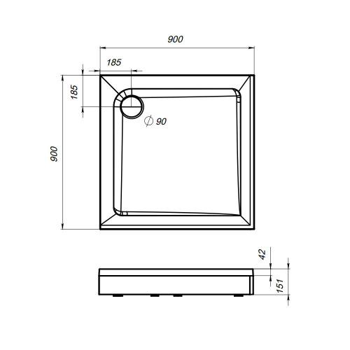 картинка W90T-403-090W Gem, душевой поддон квадратный, 90х90 с сифоном, белый от магазина Сантехстрой