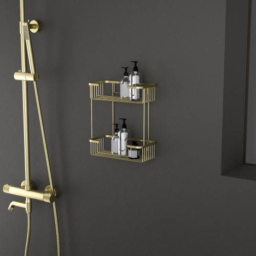 картинка Полка двойная Timo Saona золото матовое (13083/17) от магазина Сантехстрой