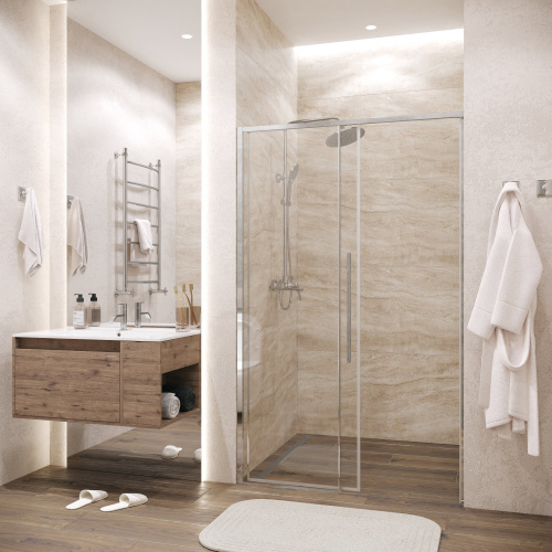 картинка Дверь в нишу 100.K33.01.100.10.00 Galaxy (100*195) хром, стекло прозрачное, 1 место от магазина Сантехстрой