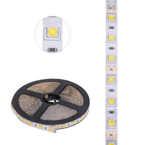 картинка Лента светодиодная 12В,  SMD5050, 14,4Вт/м,  60 LED/м,  2700К,  10мм,  5м,  для БП с клеммами,  IP65 LAMPER от магазина Сантехстрой