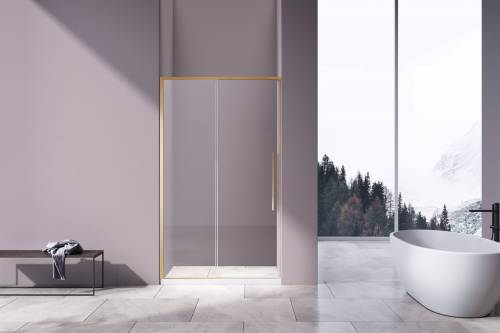 картинка Душевая дверь Slim-N VDS-4SN140CLG, 1400, брашированное золото, стекло прозрачное от магазина Сантехстрой