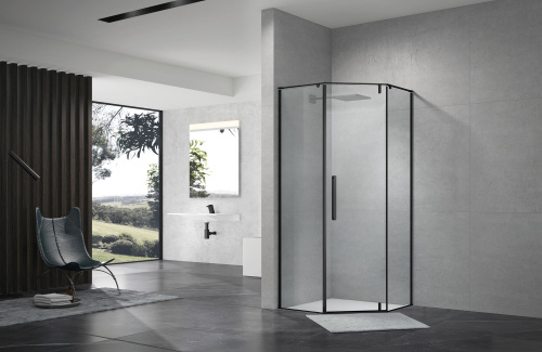 картинка Душевой уголок распашной Terminus Альба 04 1000х1000х2200 трапеция чёрный от магазина Сантехстрой