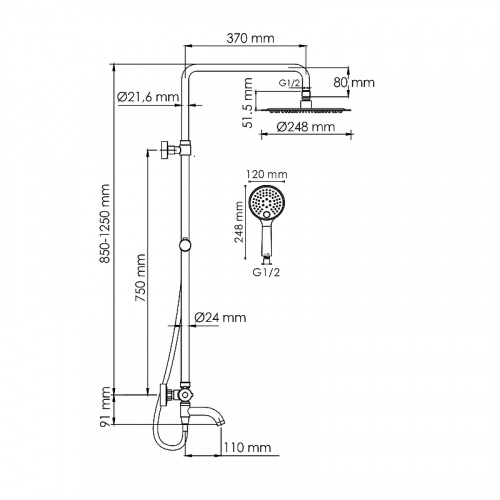 картинка Душевая система WasserKRAFT A188.208.207.PG Thermo с термостатом Золото глянцевое от магазина Сантехстрой