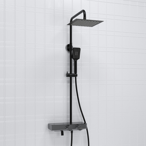 картинка Душевая система WasserKRAFT A114.255.130.CB Thermo с термостатом Черная матовая от магазина Сантехстрой