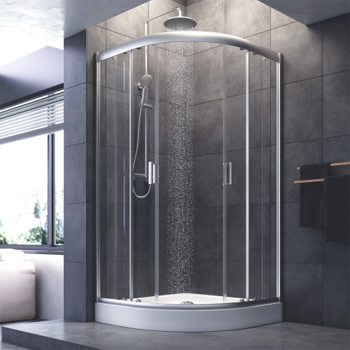 картинка W90G-401-100WT Gem душевое ограждение 100х100, стекло прозрачное, профиль матовое серебо,без поддона от магазина Сантехстрой