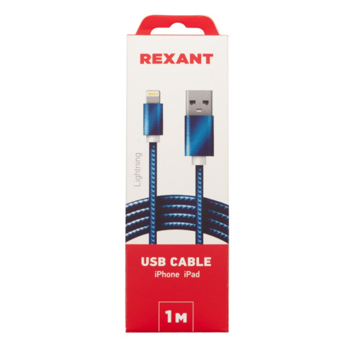 картинка Кабель REXANT USB-Lightning 1 м,  синяя нейлоновая оплетка от магазина Сантехстрой