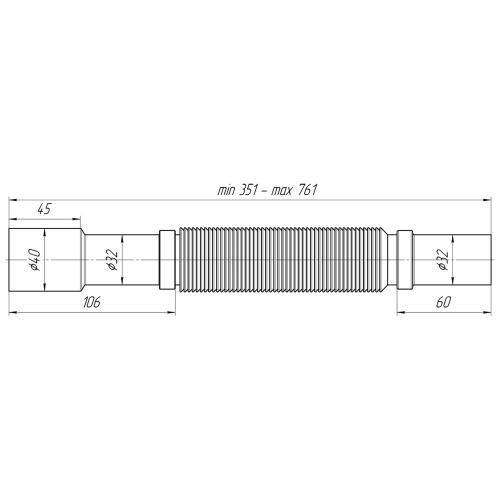 картинка Гибкая труба Ани Пласт 32*32/40 (351-761мм) (K307) от магазина Сантехстрой