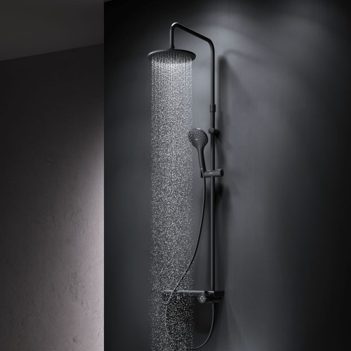 картинка F0790722 Gem, душ.система: см-ль-полка д/ванны/душа, душ.штанга, верхн. душ 220мм, ручн.душ, черн от магазина Сантехстрой