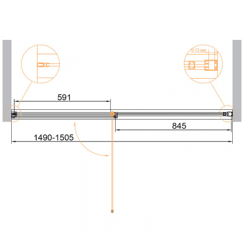 картинка Душевая дверь Cezares Urban 150 URBAN-B-12-150-C-NERO профиль Черный матовый стекло прозрачное от магазина Сантехстрой