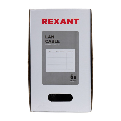 картинка Кабель витая пара F/UTP,  CAT 5e, PVC,  4PR,  24AWG, INDOOR, SOLID,  серый,  305 м,  REXANT от магазина Сантехстрой