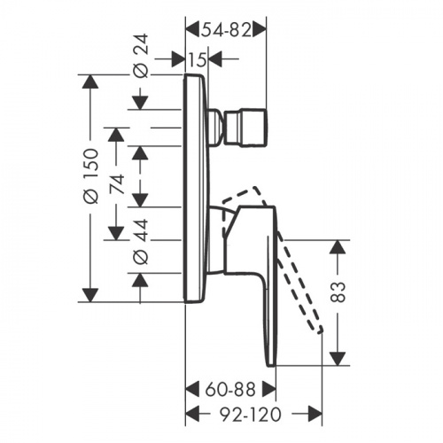 картинка HG Vernis Blend Встраиваемый смеситель для ванны с переключателем (внешняя часть), цвет: хром от магазина Сантехстрой