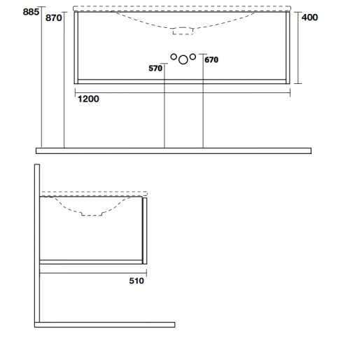 картинка TW Shape комплект мебели, база с раковиной Kerasan 548001*1, 122х52см, с 1-м выдвиж. ящиком с механизмом push to open, цвет: серый матовый RAL7016 от магазина Сантехстрой