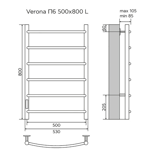 картинка Полотенцесушитель электрический AZARIO VERONA 500/800 6 секций, диммер слева, белый (AZ04758W) от магазина Сантехстрой