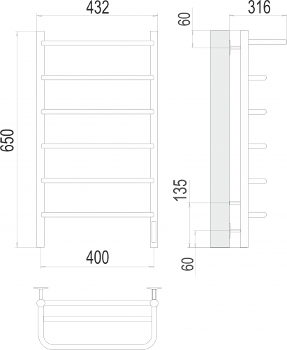 картинка Полотенцесушитель TERMINUS "Полка П6", электрический, нержавеющая сталь 400x650 от магазина Сантехстрой