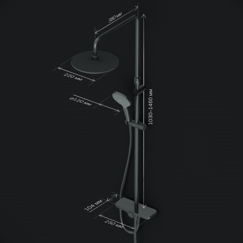 картинка F0780222 Like, душ.система: верхн.душ 220мм, ручной душ 120 мм, 3 функции, душ.штанга 1030-1460 мм, от магазина Сантехстрой