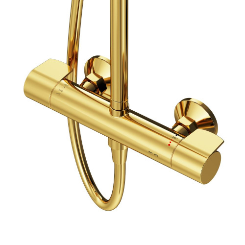 картинка F0785A499 X-Joy, душ.система:  см-ль д/душа с ТМС, душ.штанга,верхний душ 220мм, ручн душ, золото от магазина Сантехстрой