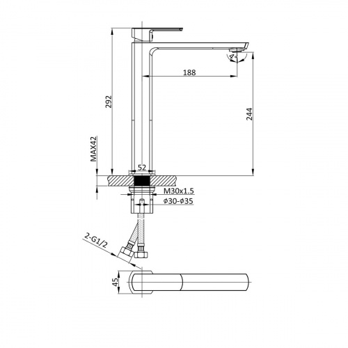 картинка Смеситель для накладной раковины Next VBF-1N2MB однорычажный, черный от магазина Сантехстрой