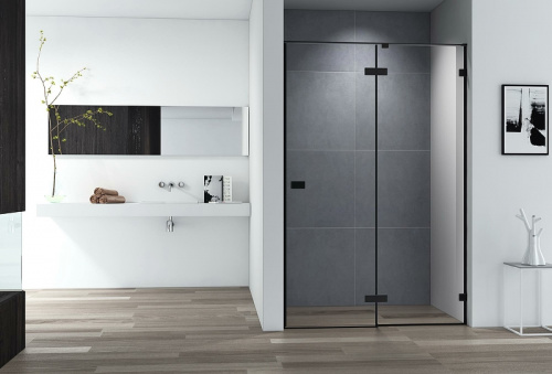 картинка Душевая дверь Cezares Bellagio 120 BELLAGIO-B-12-120-C-NERO профиль Черный матовый стекло прозрачное от магазина Сантехстрой