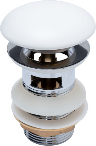 картинка Донный клапан латунь с переливом крышка керамика белый матовый (333928) от магазина Сантехстрой