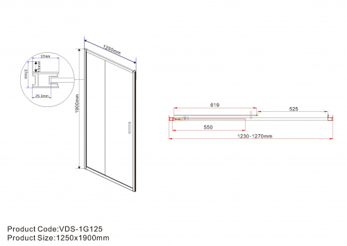 картинка Душевая дверь Garda VDS-1G125CLB, 1250, черный, стекло прозрачное от магазина Сантехстрой