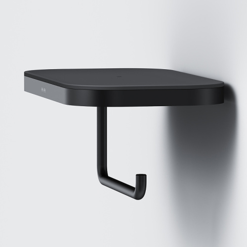 картинка Держатель туалетной бумаги AM.PM Func A8F341422 с полкой Черный матовый от магазина Сантехстрой