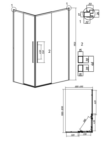 картинка Душевое ограждение Grossman Galaxy 1/2.K33.01.11.10.00-1/2.K33.01.70.10.00 (110х70х195) раздвижная,хром,стекло прозрачное,2 места от магазина Сантехстрой