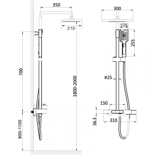 картинка Душевая система Black&White Universe UK5010B 5010ВUK Черная матовая от магазина Сантехстрой
