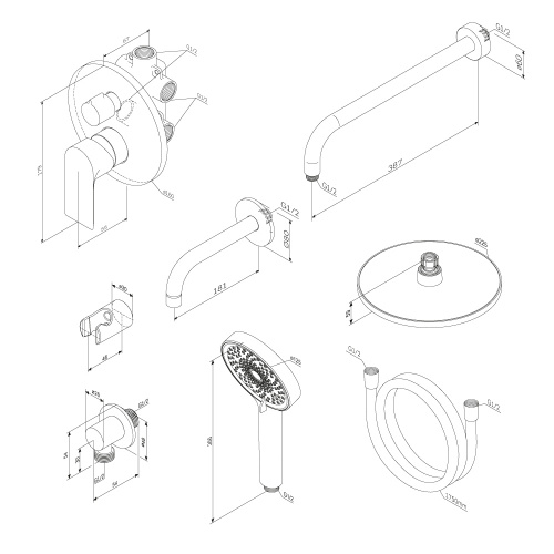 картинка 947510300 Apollo встраиваемая душевая система с ванно-душевым смесителем и изливом, чёрный от магазина Сантехстрой