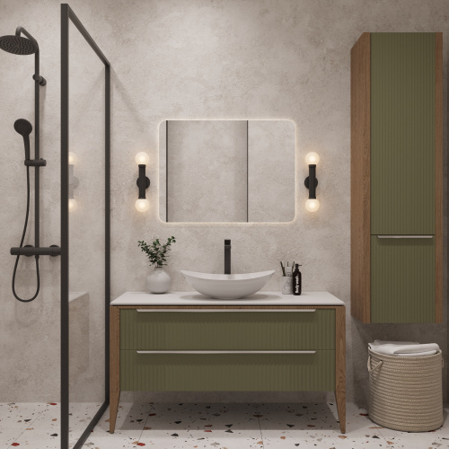 картинка Тумба со столешницей Валенсия 100, Зеленый тростник / Столешница компакт-плита, Белая от магазина Сантехстрой