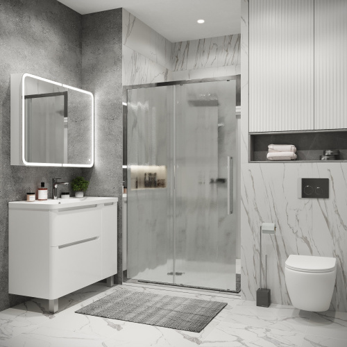 картинка Дверь в нишу 100.K33.02.130.10.02 Cosmo (130*195) хром, стекло шиншилла, 1 место от магазина Сантехстрой