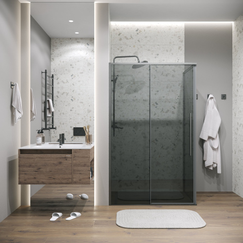 картинка Душевая перегородка 200.K33.01.90.42.10 Galaxy (90*195) графит сатин, стекло тонированное, 1 место от магазина Сантехстрой