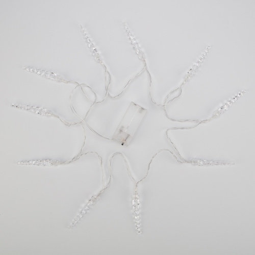 картинка Гирлянда светодиодная Сосульки 1,5 м,  10 LED,  прозрачный ПВХ,  цвет свечения теплый белый,  2 х АА (батарейки не в комплекте) NEON-NIGHT от магазина Сантехстрой