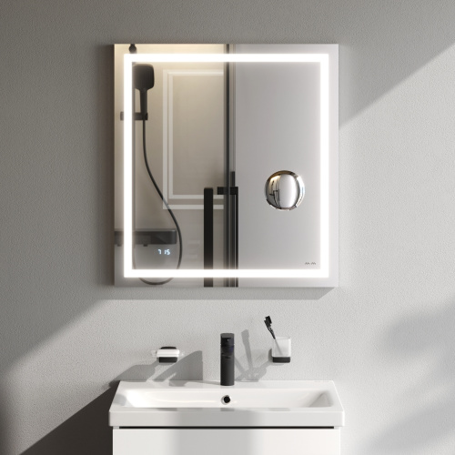 картинка M91AMOX0653WG Универсальное зеркало с контурной Led-подсветкой, часами и косметическим зеркалом 65 от магазина Сантехстрой