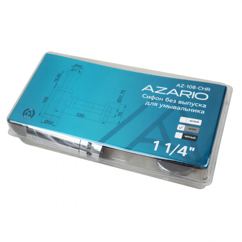 картинка Сифон для раковины AZARIO G 1 1/4, без выпуска, цилиндр, латунь, хром (AZ-108-CHR) от магазина Сантехстрой