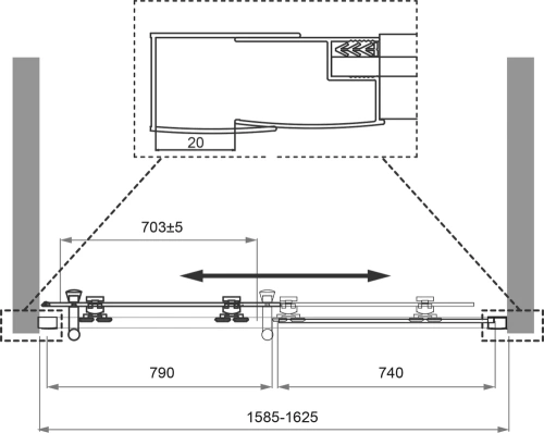 картинка Душевая дверь в нишу BelBagno Uno 195 BF 1 160 P Cr стекло текстурное от магазина Сантехстрой