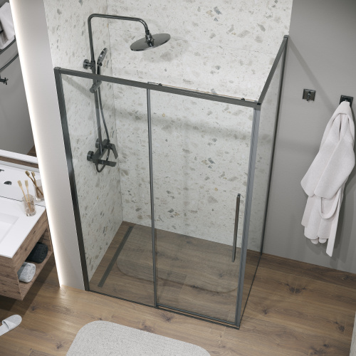 картинка Душевое ограждение Grossman Galaxy 100.K33.01.130.42.00-200.K33.01.90.42.00 (130х90х195) раздвижная,графит сатин,стекло прозрачное,2 места от магазина Сантехстрой