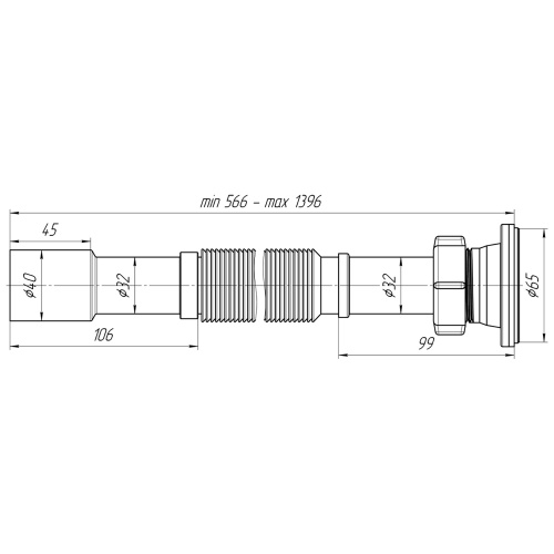 картинка Сифон гофрированный Ани Пласт удлиненный 1 1/4"*32/40 (566-1396мм) (G217) от магазина Сантехстрой