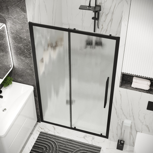 картинка Дверь в нишу 100.K33.02.120.21.02 Cosmo (120*195) черный матовый, стекло шиншилла, 1 место от магазина Сантехстрой